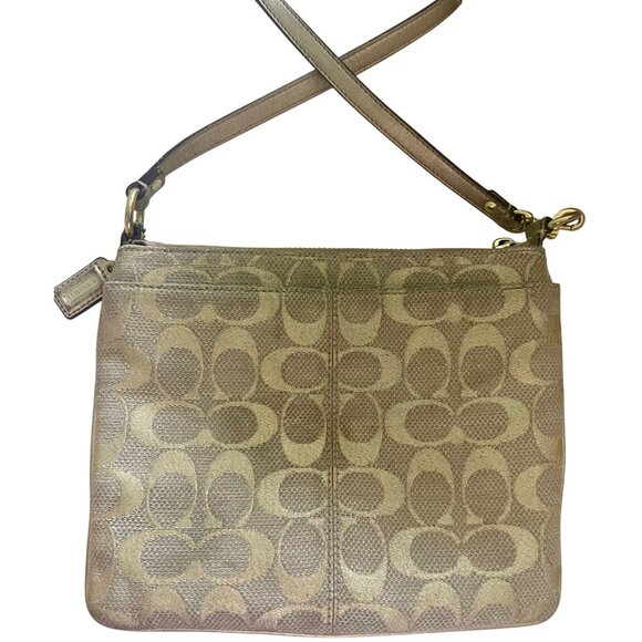 Coach Signature Stripe Metallic Crossbody Bag Gold Jacquard Lime Lining - Picture 2 of 16